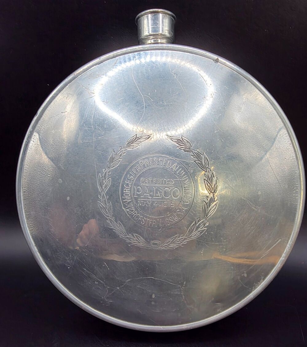 Antique ALCO Pressed Aluminum Canteen Flask Pat May 4 1915 Schrader Cap